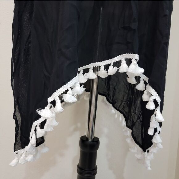 Moss Rose Black Playful Loose Swim Cover Trim Kaftan Chiffon Tassels O/S - Picture 3 of 6